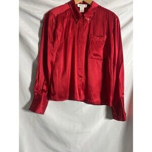 JONES NY Vtg Women's 100% Silk Long Sleeve Shirt Blouse Dk Red Valentine Day  P2